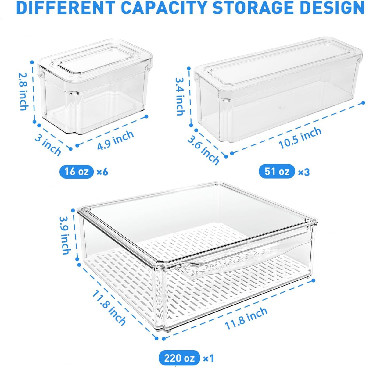 10-Piece Stackable Fridge Organizer Set with Lids for Food Storage
