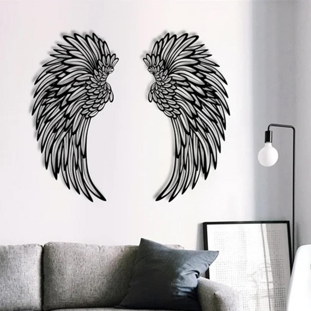 Angel Wings Wall Decoration with LED Light Modern Metal Home Decor