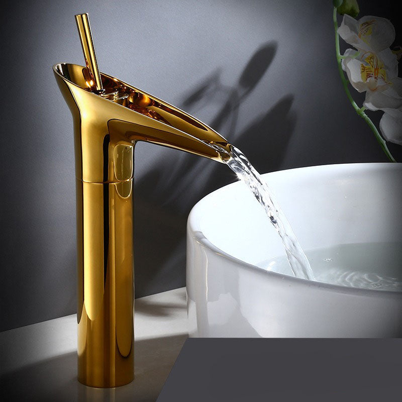 Antique Waterfall Bathroom Sink Faucet Solid Brass Single Handle Mixer Tap
