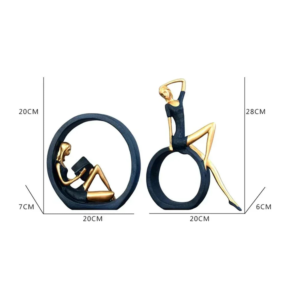 Calm Decorative Ornaments Resin Yoga Girl and Reading Girl Statue Set