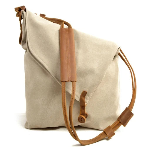 Canvas Shoulder Bag Leather Straps Vintage Casual Crossbody Messenger