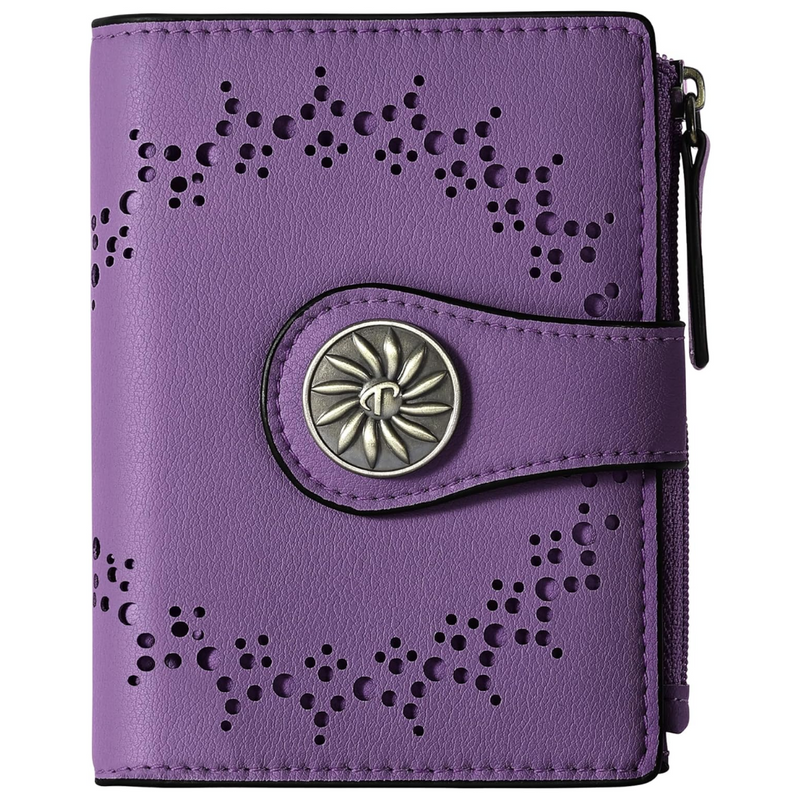 Cut Out Design Wallet with Decorative Metal Snap Button and Zip Coin Pocket