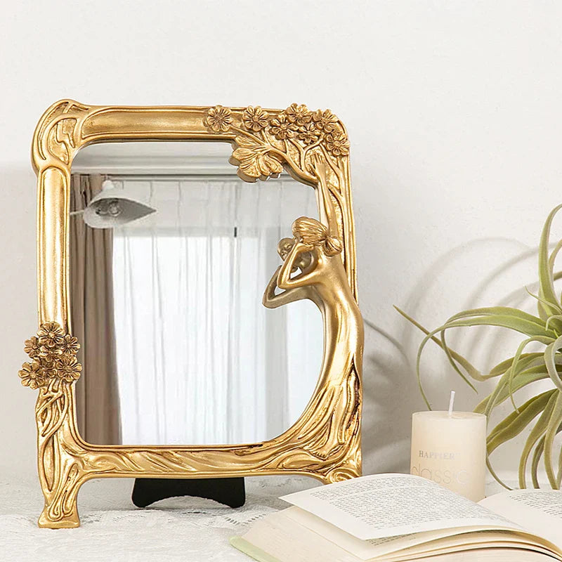 FrameGlow Embossed Table Mirror Round And Square Compact Vanity Design
