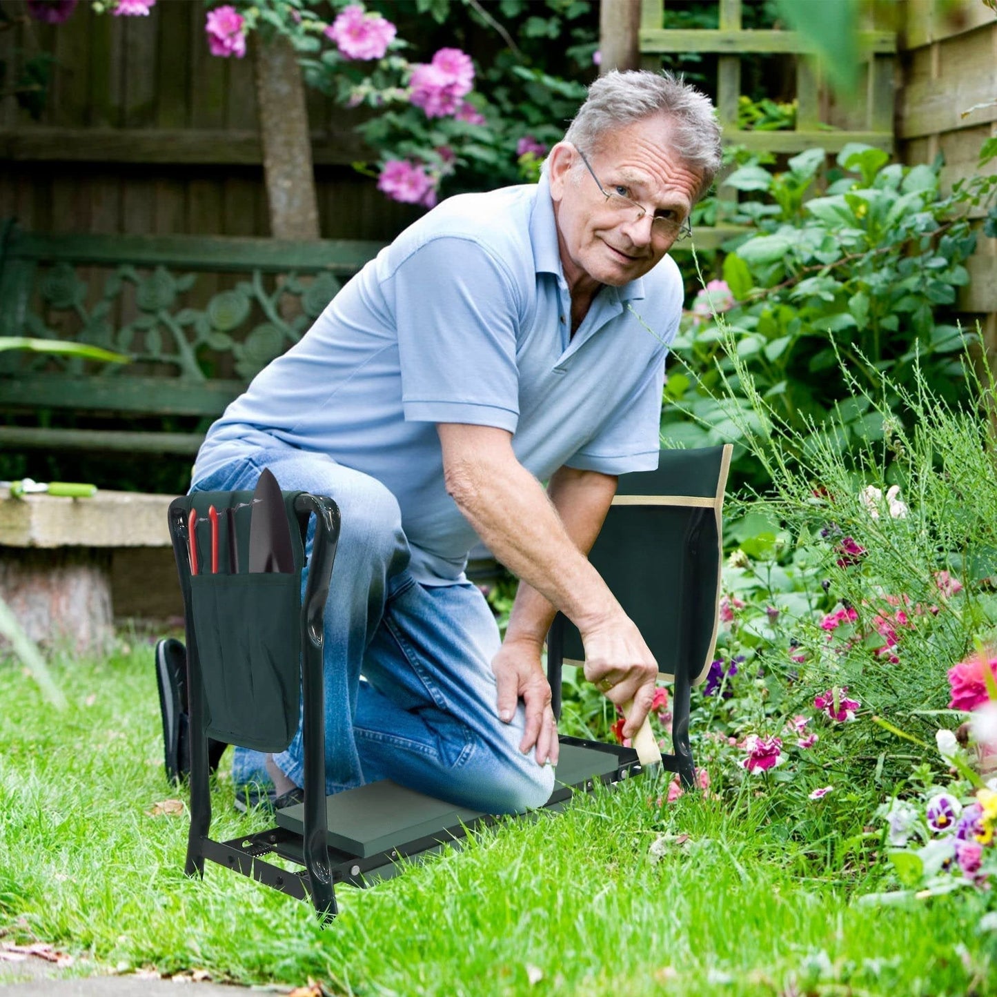 Garden Kneeler Seat Foldable Bench Cushion Gardening Stool