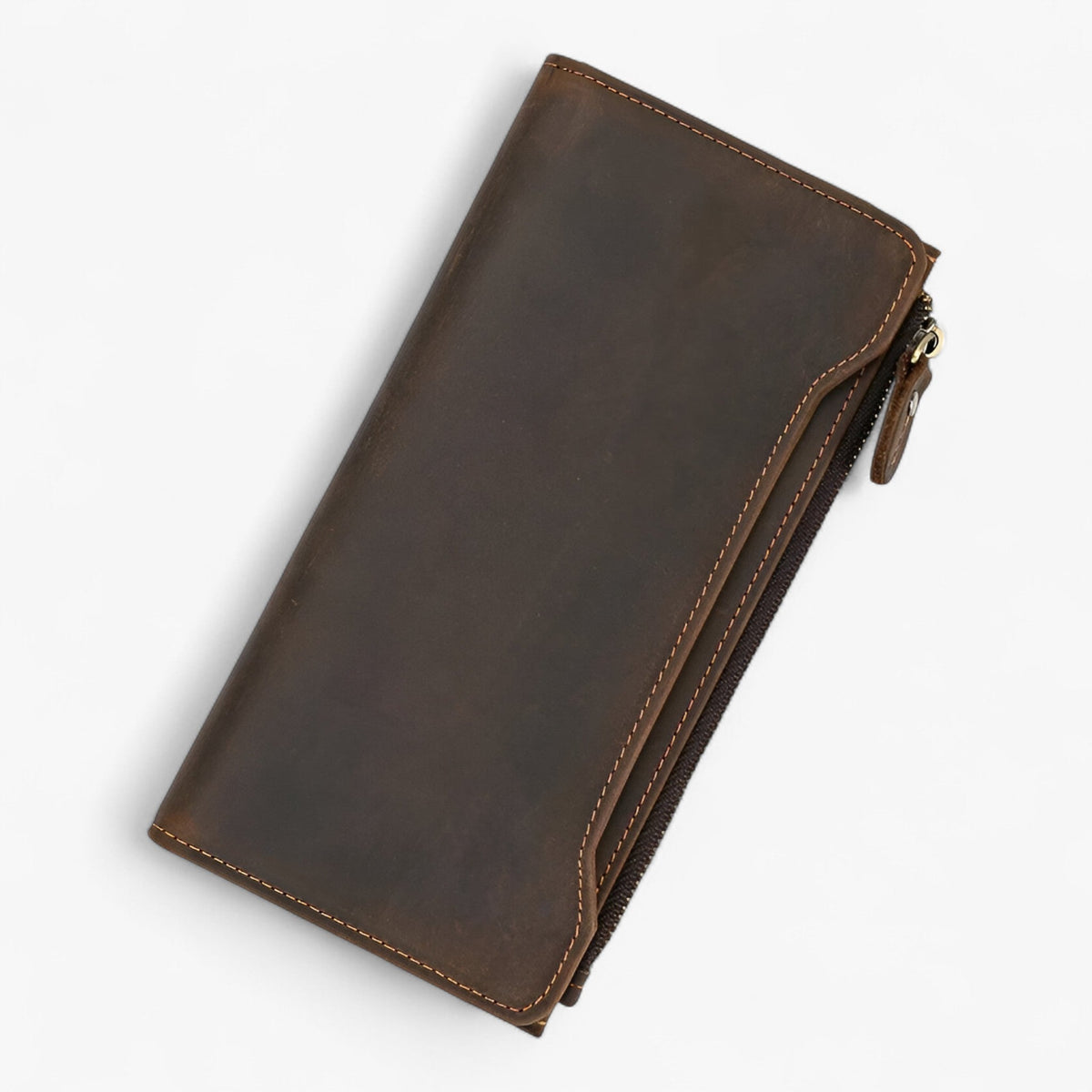 Genuine Leather Zip Wallet Long Card Holder Money Organizer