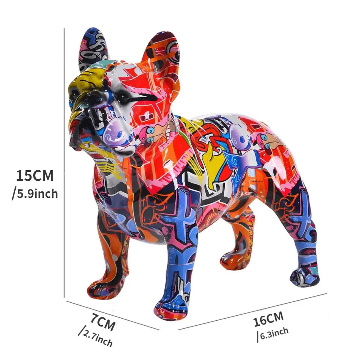 Graffiti French Bulldog Resin Figurine Modern Art Decorative Dog Statue