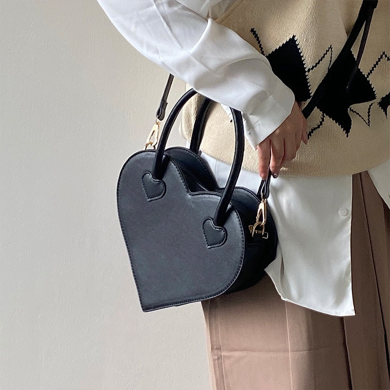 Heart Shaped Handbag with Zip Pockets Adjustable Shoulder Strap