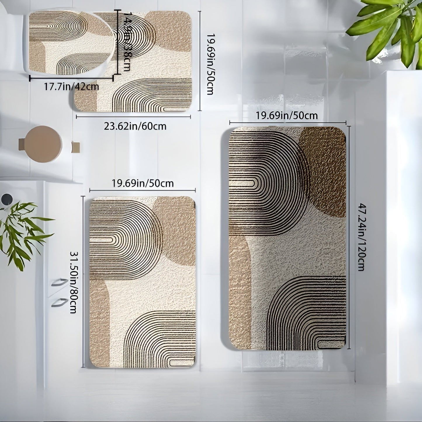 Luxury Bathroom Mat Set Non Slip Soft Toilet Rug Decor