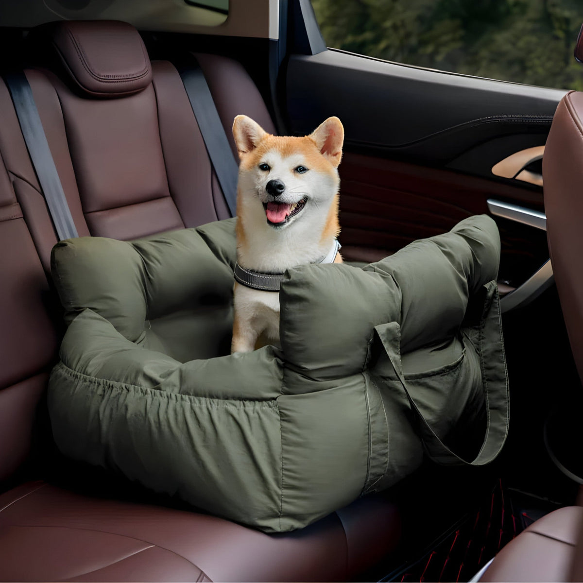 Luxury Dog Car Seat with Blue-White Stripes β Comfortable & Safe Travel Bed for Pets