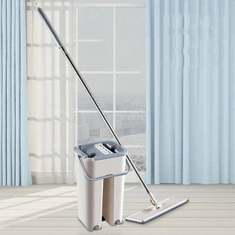 Microfiber Flat Mop Bucket Set Self Cleaning Floor Mop