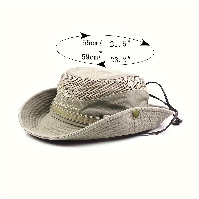 Outdoor Sun Hat Breathable Mesh Wide Brim Adjustable Chin Strap