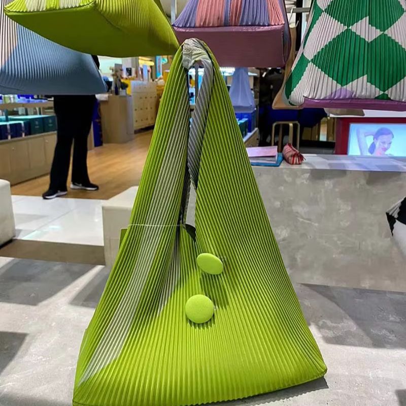 Pleated Tote Bag Triangle Shape Spacious Interior Button Closure