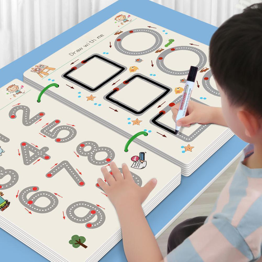 Reusable Tracing Workbook Set Kids Writing Practice Learning Book