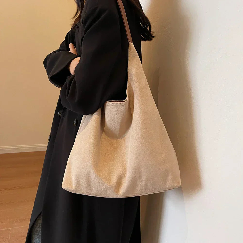 Suede Shoulder Bag With Adjustable Strap Comfortable Everyday Handbag