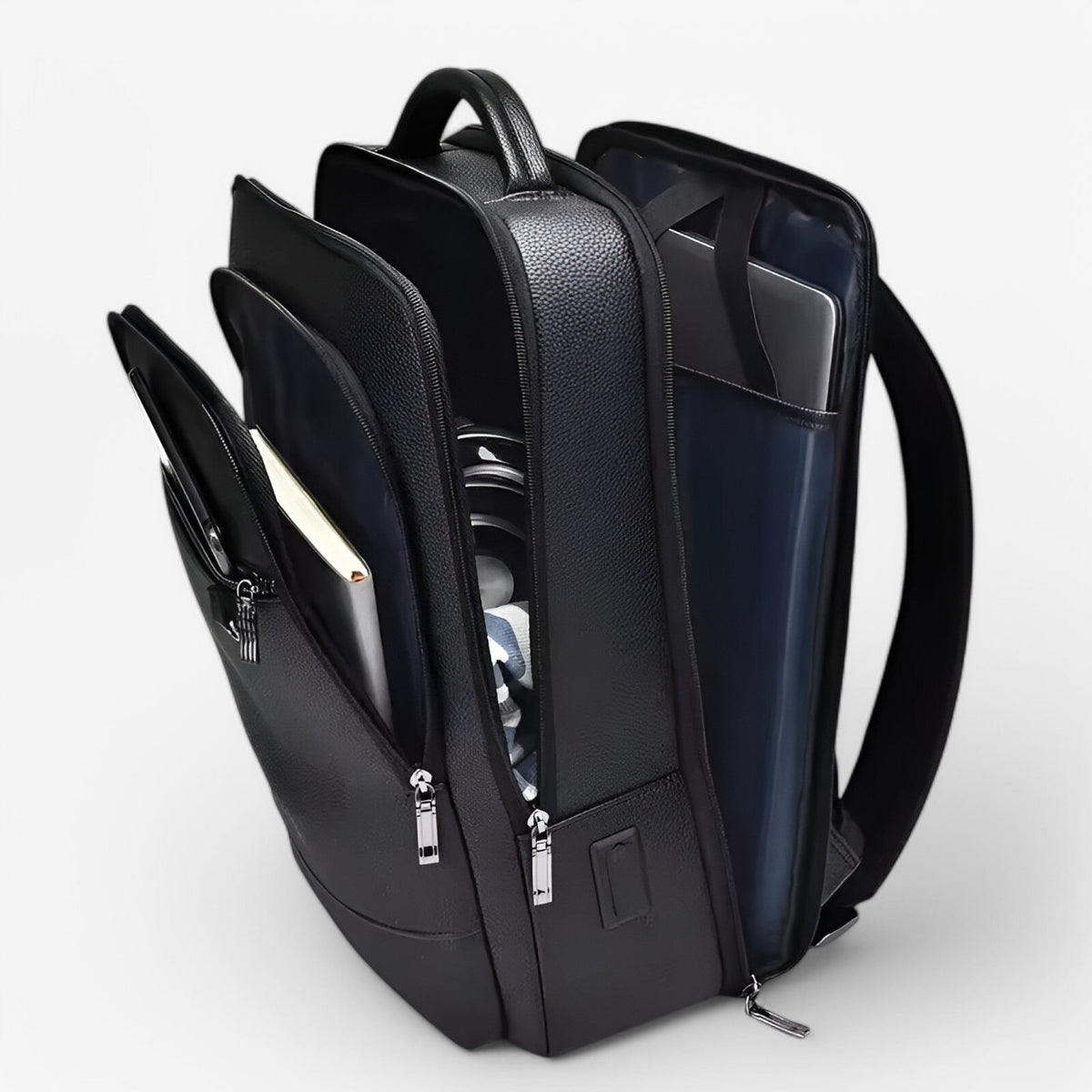 USB Charging Leather Laptop Backpack Business Travel