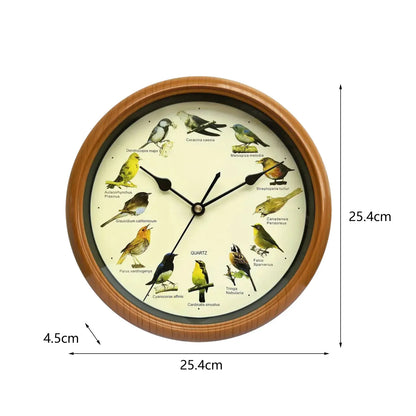 10 Inch Bird Sound Wall Clock with Hourly Birdsong Silent Movement Home Decor