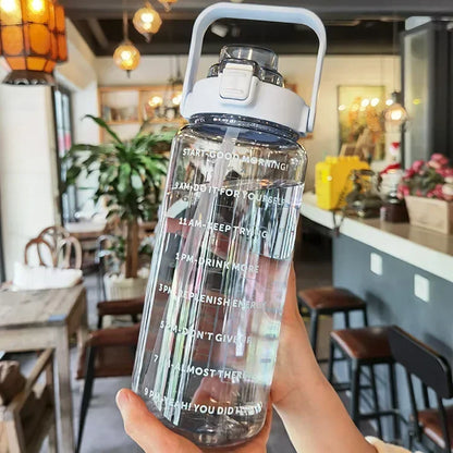 2L Portable Water Bottle with Straw and Time Markings for Fitness and Sports