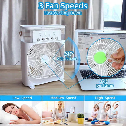 3-in-1 Portable Air Cooler Fan with 7-Colour LED Light for Home, Office and Outdoor Use