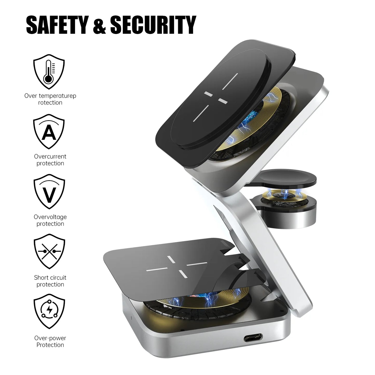 3 in 1 Wireless Charging Station Magnetic Foldable Charger Fast Charging Dock
