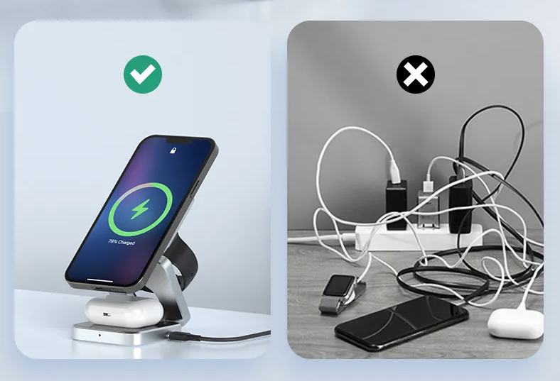 3 in 1 Wireless Charging Station Magnetic Foldable Charger Fast Charging Dock