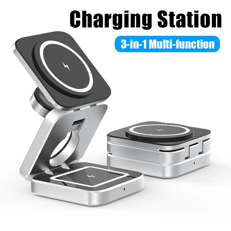 3 in 1 Wireless Charging Station Magnetic Foldable Charger Fast Charging Dock