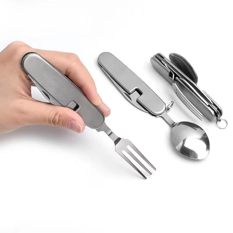 4 In 1 Camping Cutlery Set Foldable Outdoor Utensil Tool