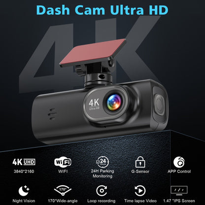 4K Ultra HD Dash Cam Car Camera with 170 Wide Angle Night Vision and WiFi App Control