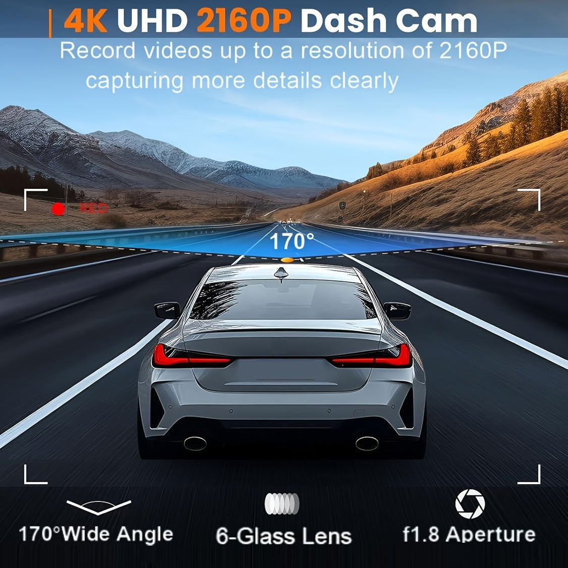 4K Ultra HD Dash Cam Car Camera with 170 Wide Angle Night Vision and WiFi App Control