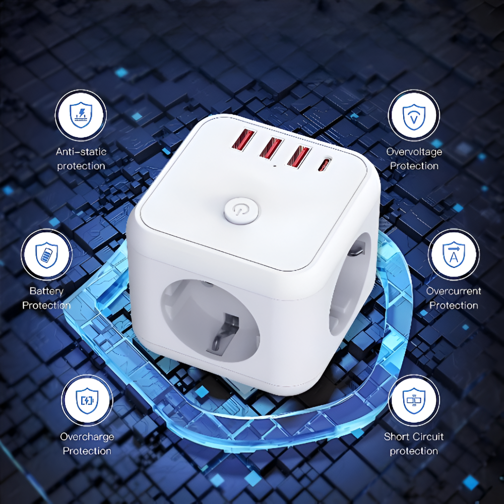 7 In 1 Surge Protector Power Strip USB Type C Charging Hub