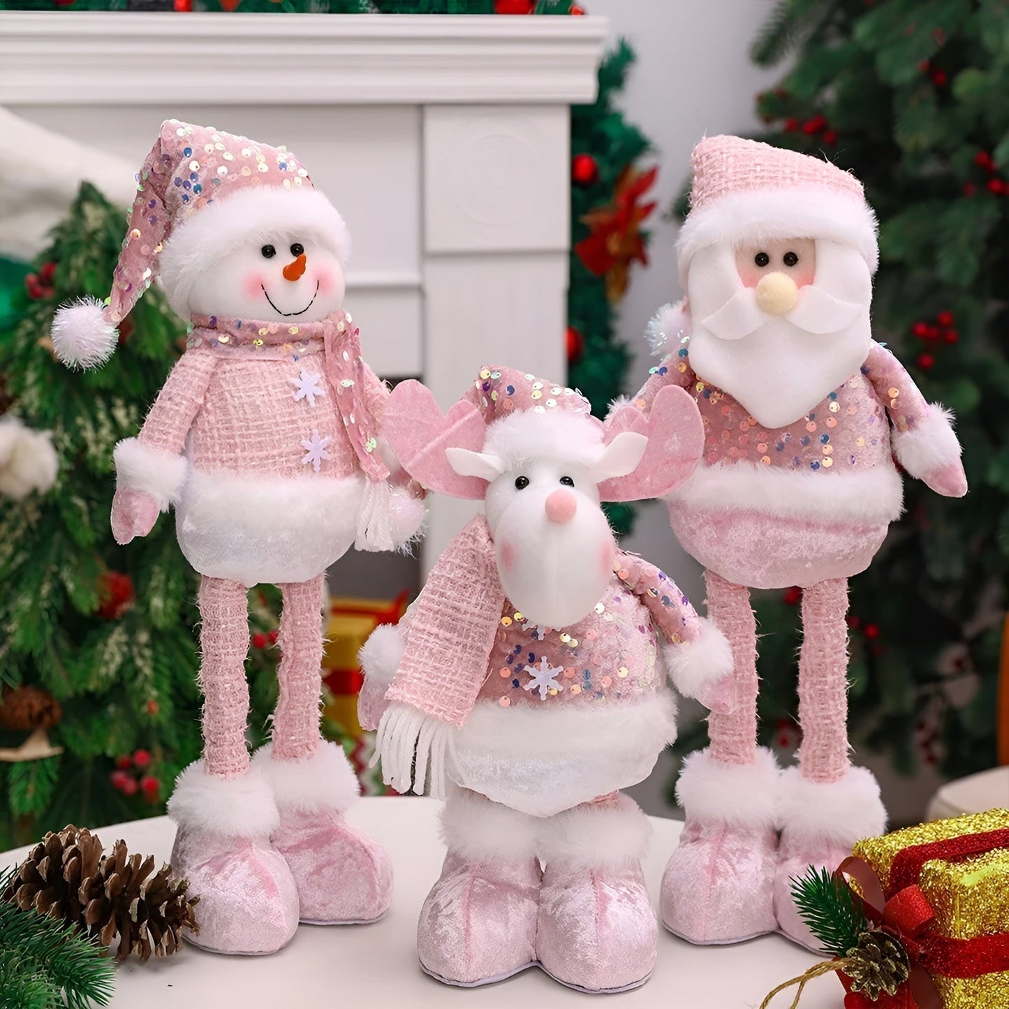 Adjustable Pink Christmas Snowman Figure Holiday Decoration