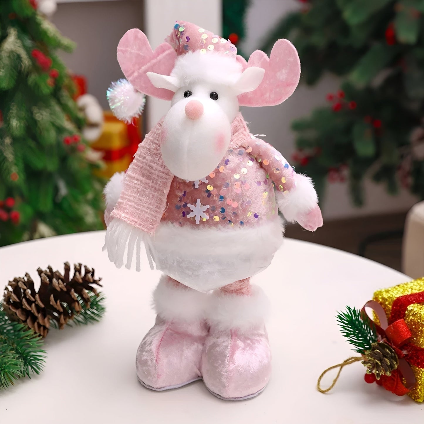 Adjustable Pink Christmas Snowman Figure Holiday Decoration