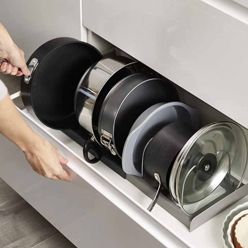 Adjustable Pot Rack Kitchen Organizer Space Saving Pan Holder