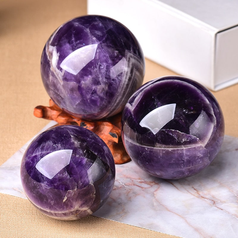 Amethyst Crystal Globe Hand-Polished Gem Sphere for Calm and Positive Energy