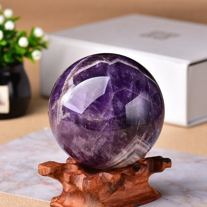 Amethyst Crystal Globe Hand-Polished Gem Sphere for Calm and Positive Energy