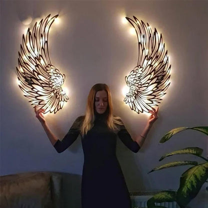 Angel Wings Wall Decoration with LED Light Modern Metal Home Decor