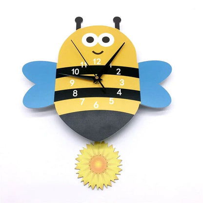 Animal Theme Wall Clock Kids Room Decorative Pendulum Learning Clock