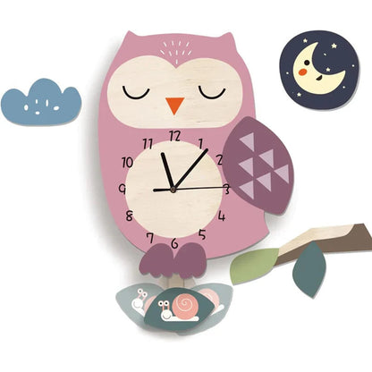 Animal Theme Wall Clock Kids Room Decorative Pendulum Learning Clock