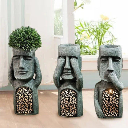 Artistic Solar LED Planter Sculpture Garden Decor Weather Resistant Outdoor Pot
