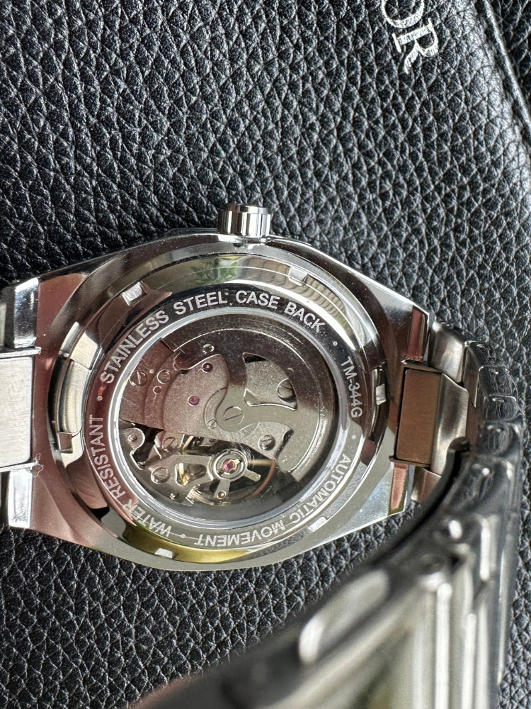 Automatic Mens Watch Stainless Steel Waterproof Skeleton Wristwatch