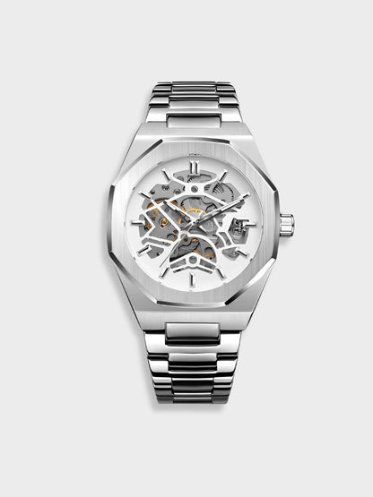 Automatic Mens Watch Stainless Steel Waterproof Skeleton Wristwatch