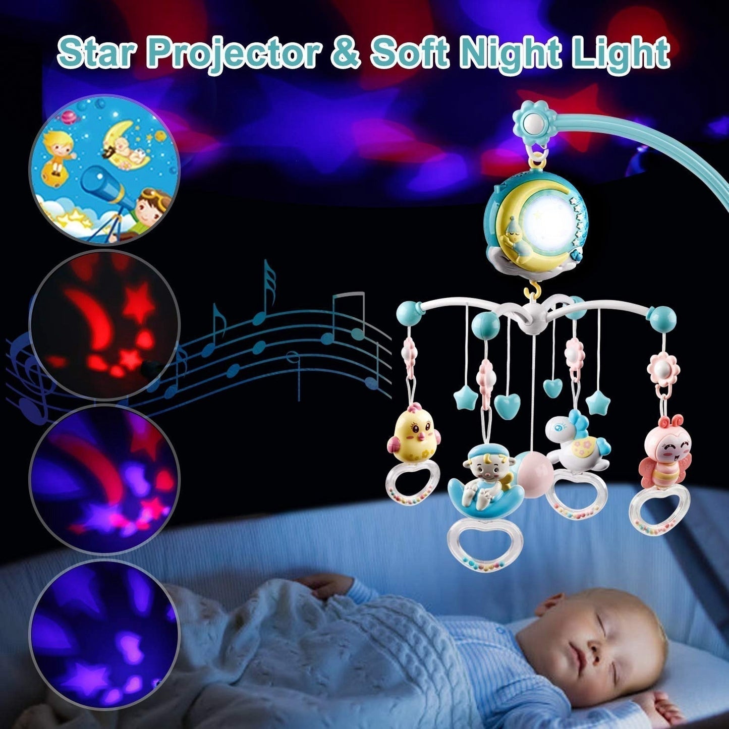 Baby Crib Mobile Musical Rotating Toys Remote Control Nursery Mobile