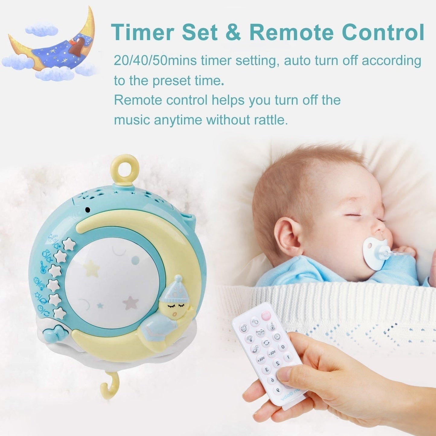 Baby Crib Mobile Musical Rotating Toys Remote Control Nursery Mobile