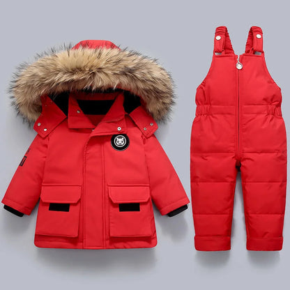 Baby Winter Snowsuit Hooded Warm Padded Jacket Pants Set
