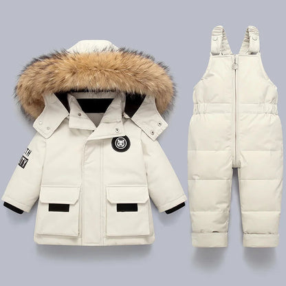 Baby Winter Snowsuit Hooded Warm Padded Jacket Pants Set