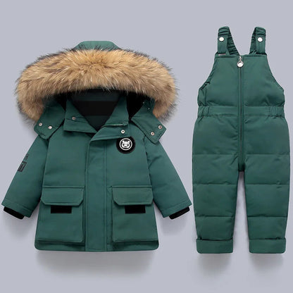 Baby Winter Snowsuit Hooded Warm Padded Jacket Pants Set