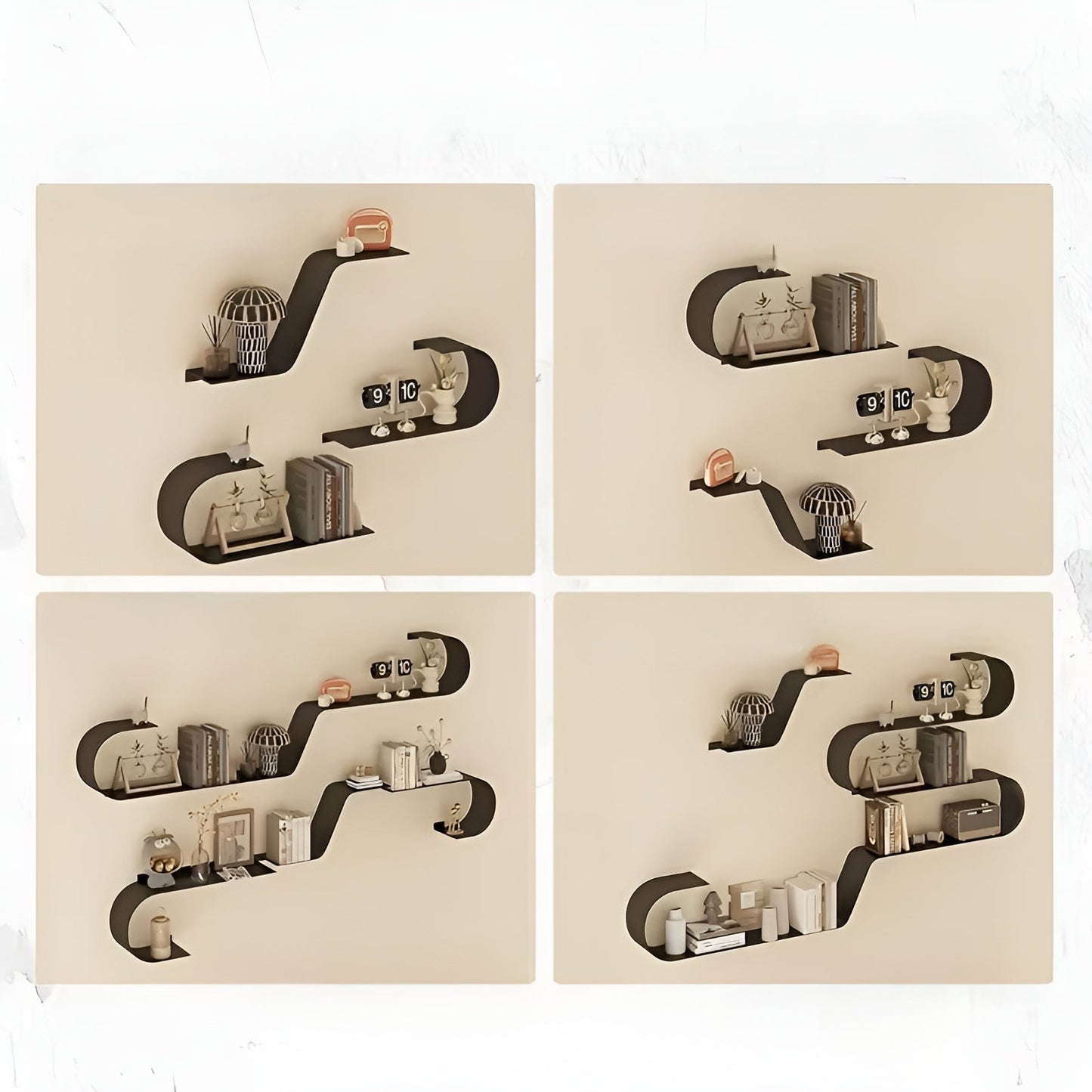 Black Floating Wall Shelves Modern Metal Storage Set