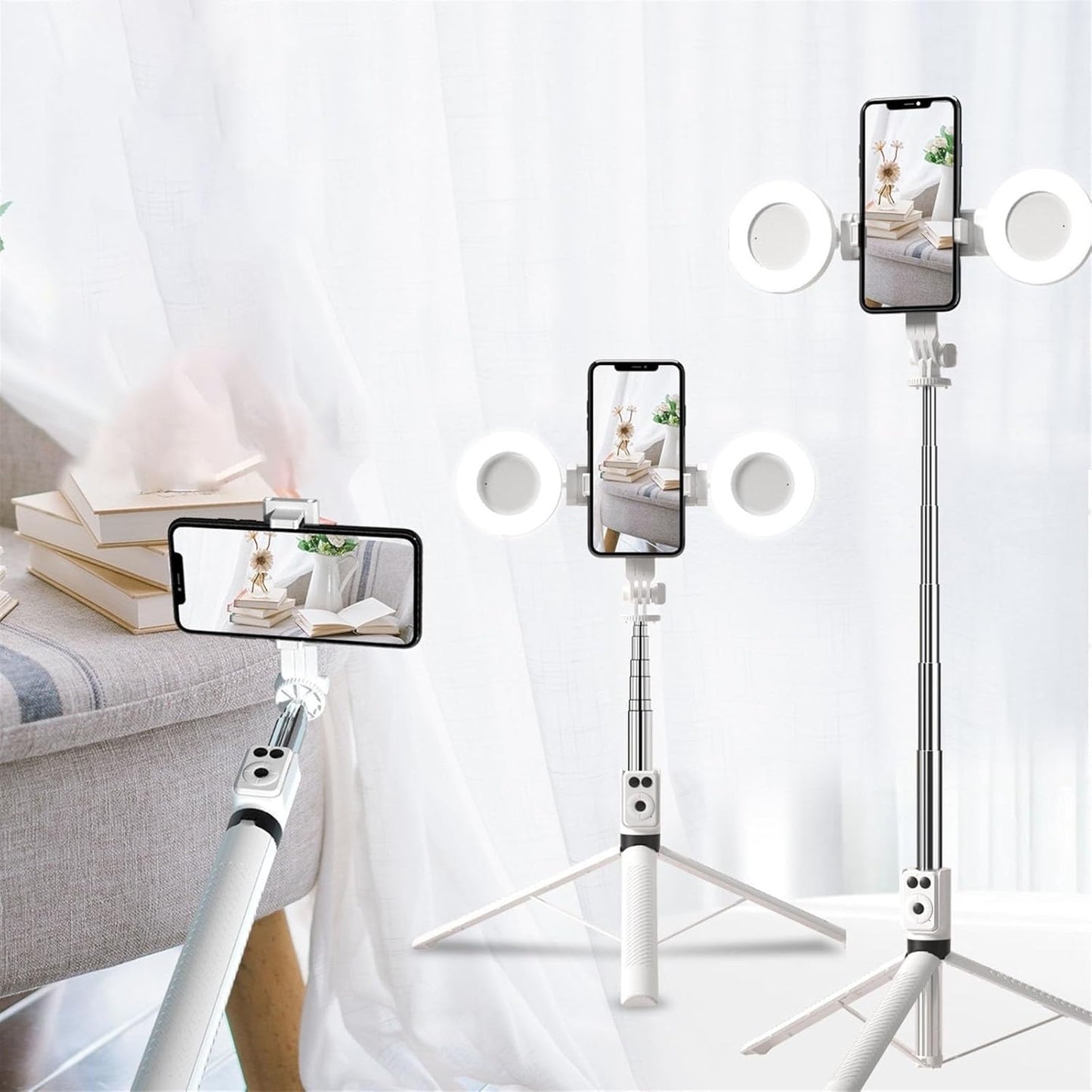 Bluetooth Selfie Stick Tripod With Ring Lights