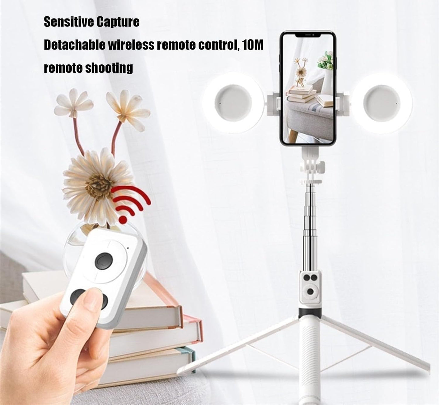 Bluetooth Selfie Stick Tripod With Ring Lights