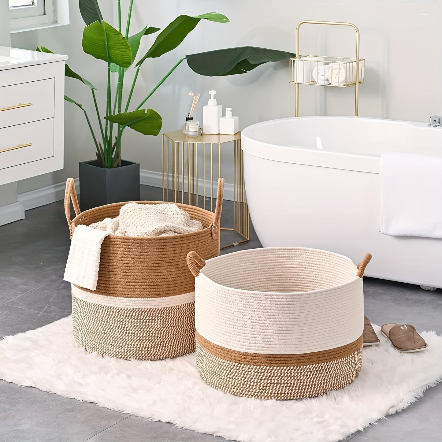 Boho Cotton Storage Basket Woven Laundry Toy Organiser Handles