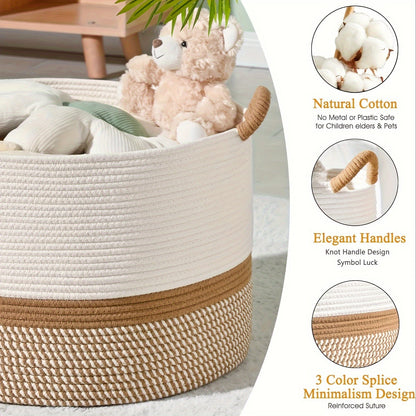 Boho Cotton Storage Basket Woven Laundry Toy Organiser Handles